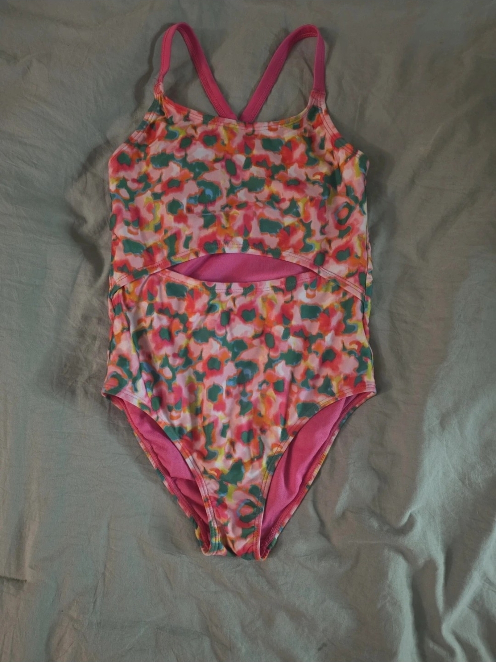 Ideology Girls Pink Multicolor Floral Cutout One-Piece Swimsuit